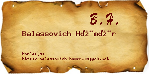 Balassovich Hümér névjegykártya